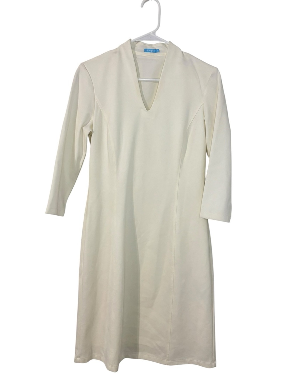 J.MCLAUGHLIN Dress Ivana Catalina Sheath V-Neck 3/4 Sleeve Lined Off White